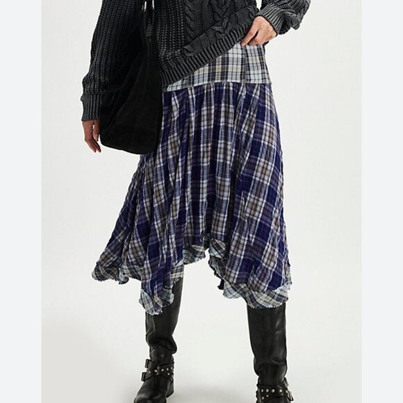 new FREE PEOPLE whitestone plaid midi skirt 2 xs - Picture 2 of 2
